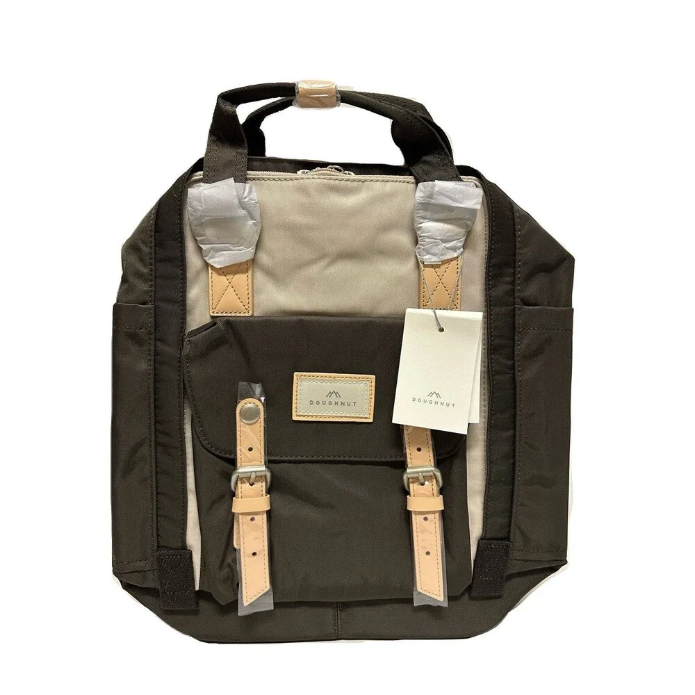 NEW Doughnut Macaroon Backpack 16L Leather Trim Water Resistant Ivory & Espresso